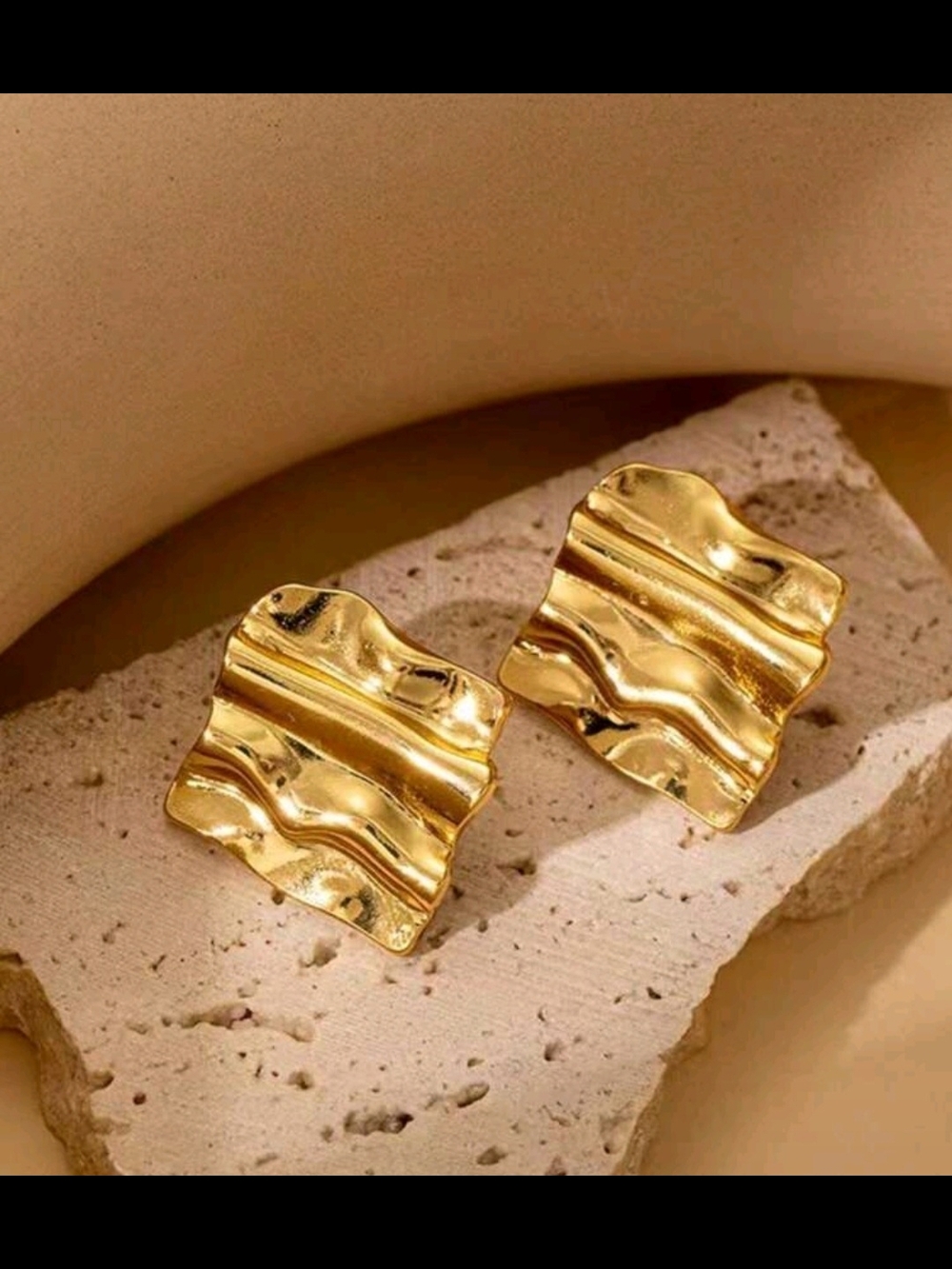 Gold Wavy Square Statement Earrings - Women Jewelry